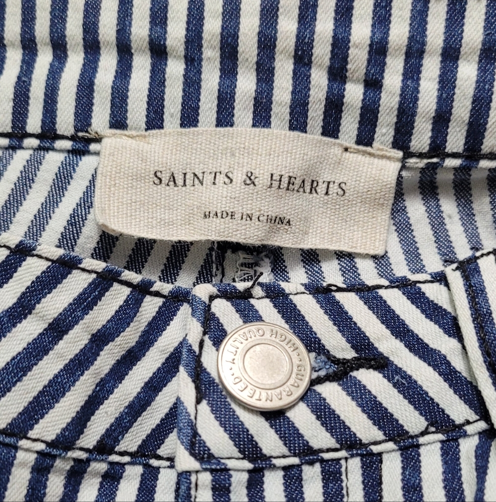 Saints & Hearts Striped Bell Bottom Jeans S Western Flare Festival Boho - Picture 2 of 7
